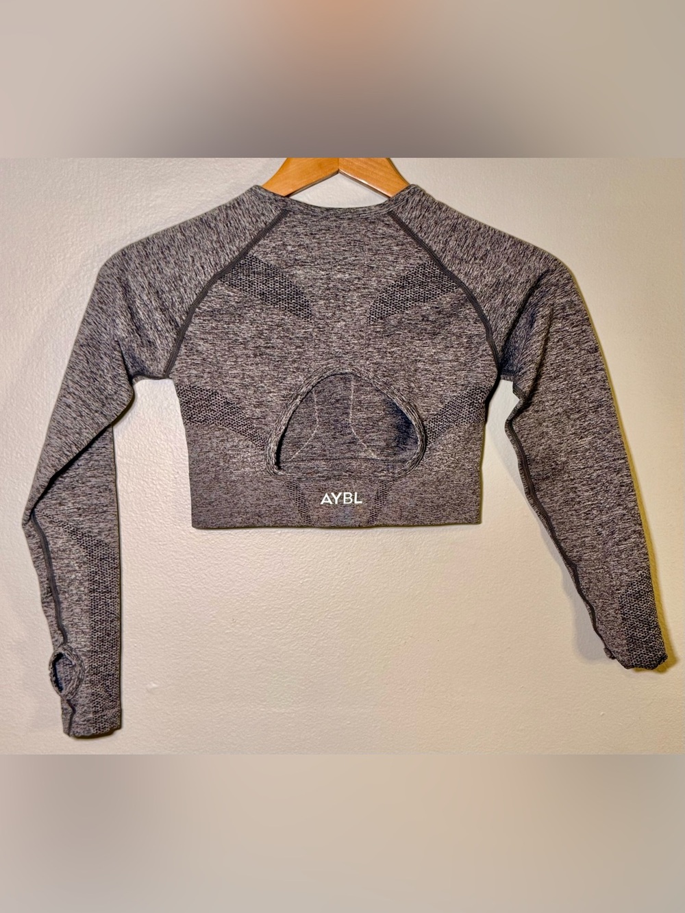AYBL Seamless Long Sleeve Crop Top Gray Open Back Workout Shirt Size S